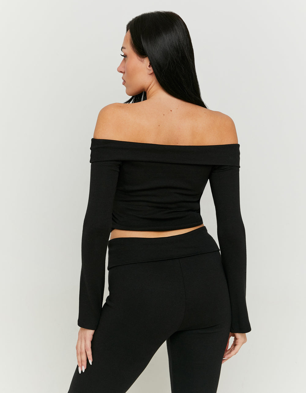 Off Shoulder Fitted T - Shirt | Black