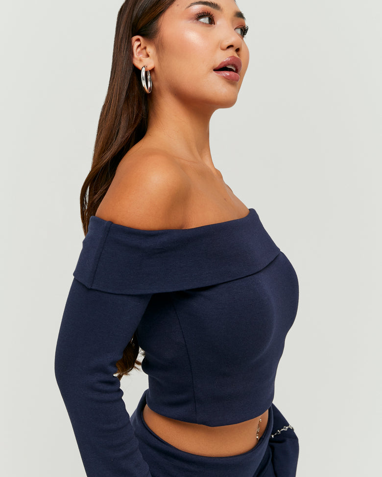 Off Shoulder T-Shirt | Navy