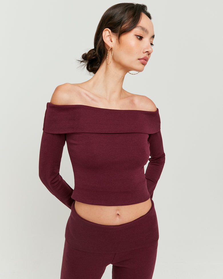 Off Shoulder T-Shirt | Bordeau
