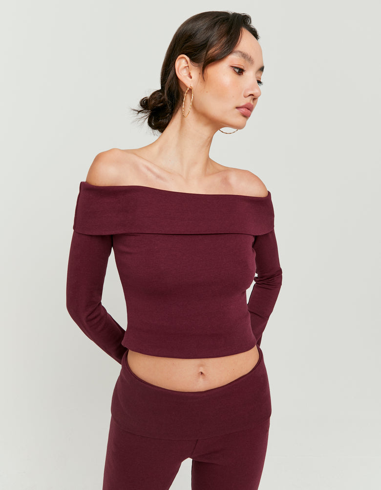Off Shoulder T-Shirt | Bordeau