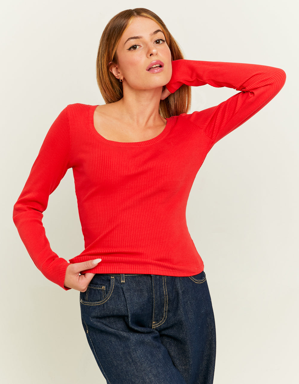 Ribbed Basic T-shirt | Red