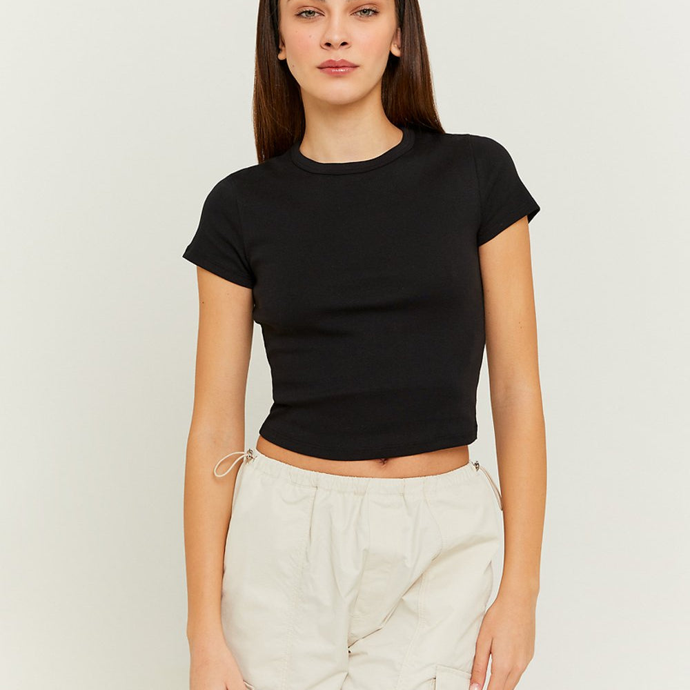 Ribbed Basic T-shirt Short Sleeves | Black