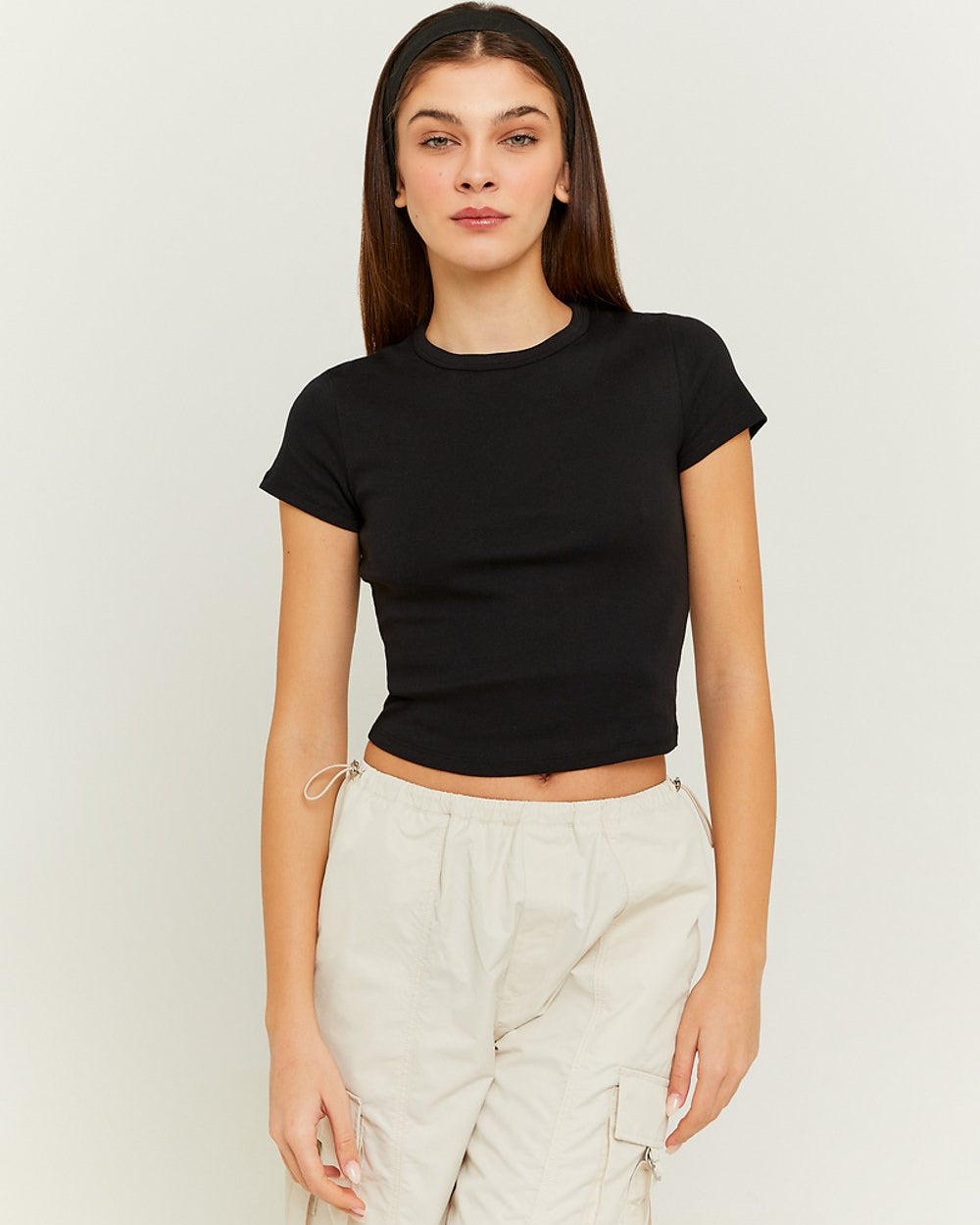 Ribbed Basic T-shirt Short Sleeves | Black