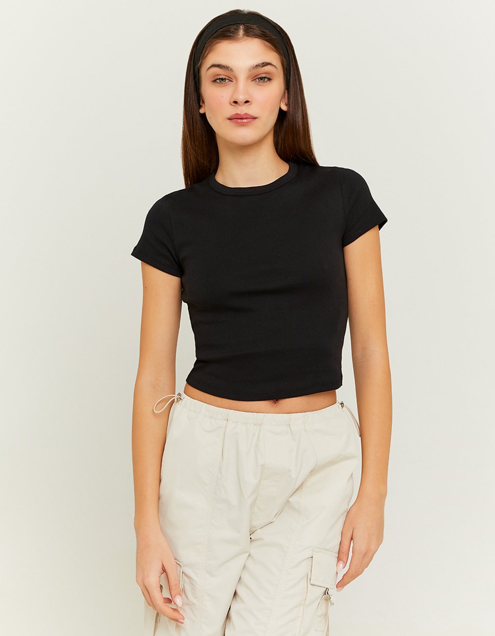Ribbed Basic T-shirt Short Sleeves | Black