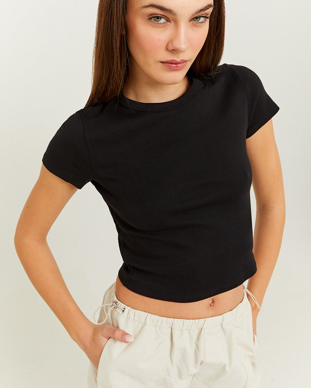 Ribbed Basic T-shirt Short Sleeves | Black