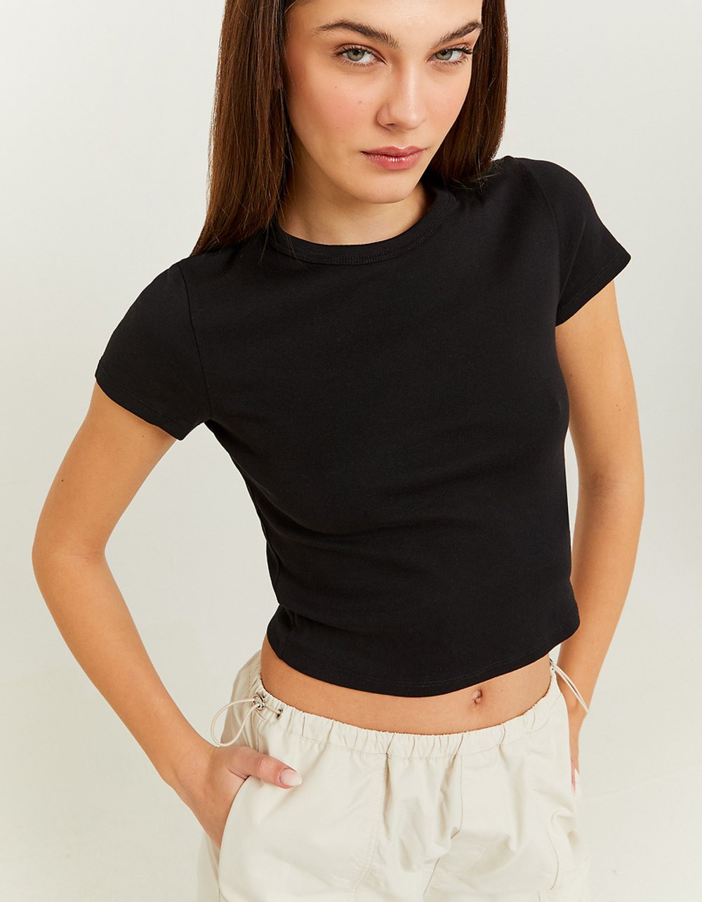 Ribbed Basic T-shirt Short Sleeves | Black