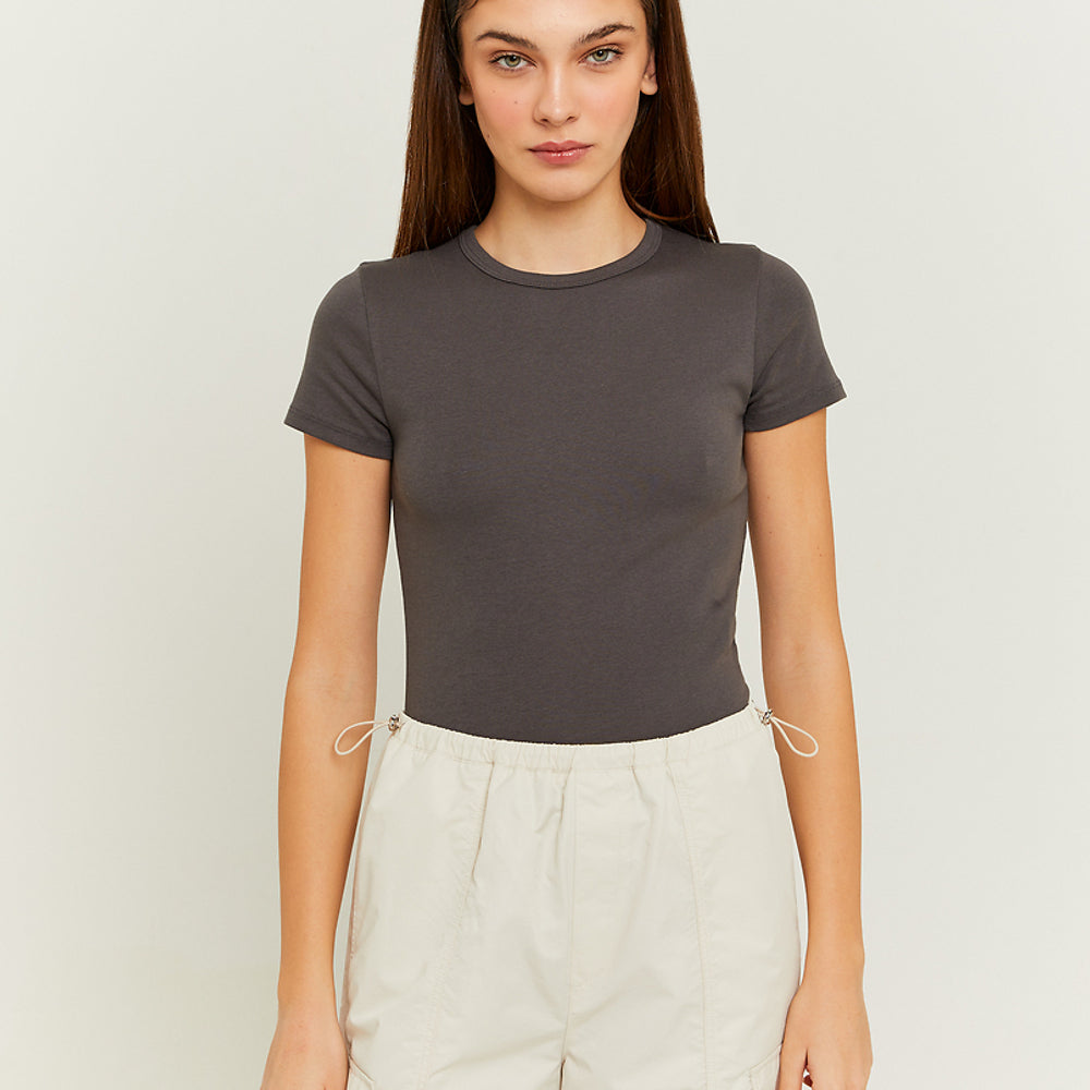 Ribbed Basic T-shirt Short Sleeves | Dark Grey