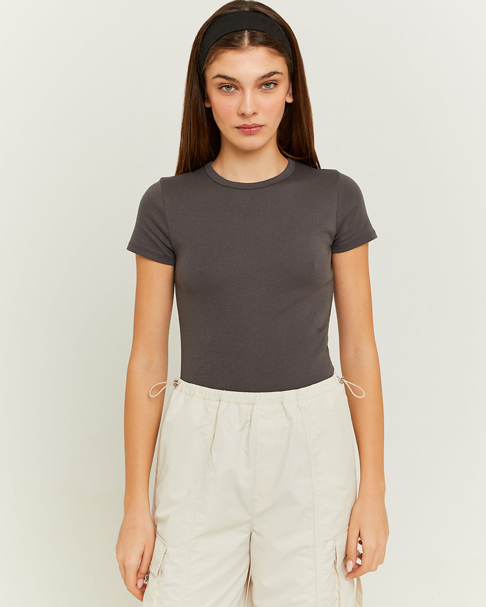 Ribbed Basic T-shirt Short Sleeves | Dark Grey