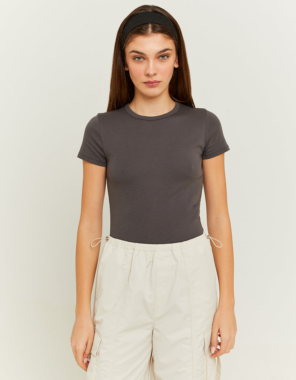 Ribbed Basic T-shirt Short Sleeves | Dark Grey