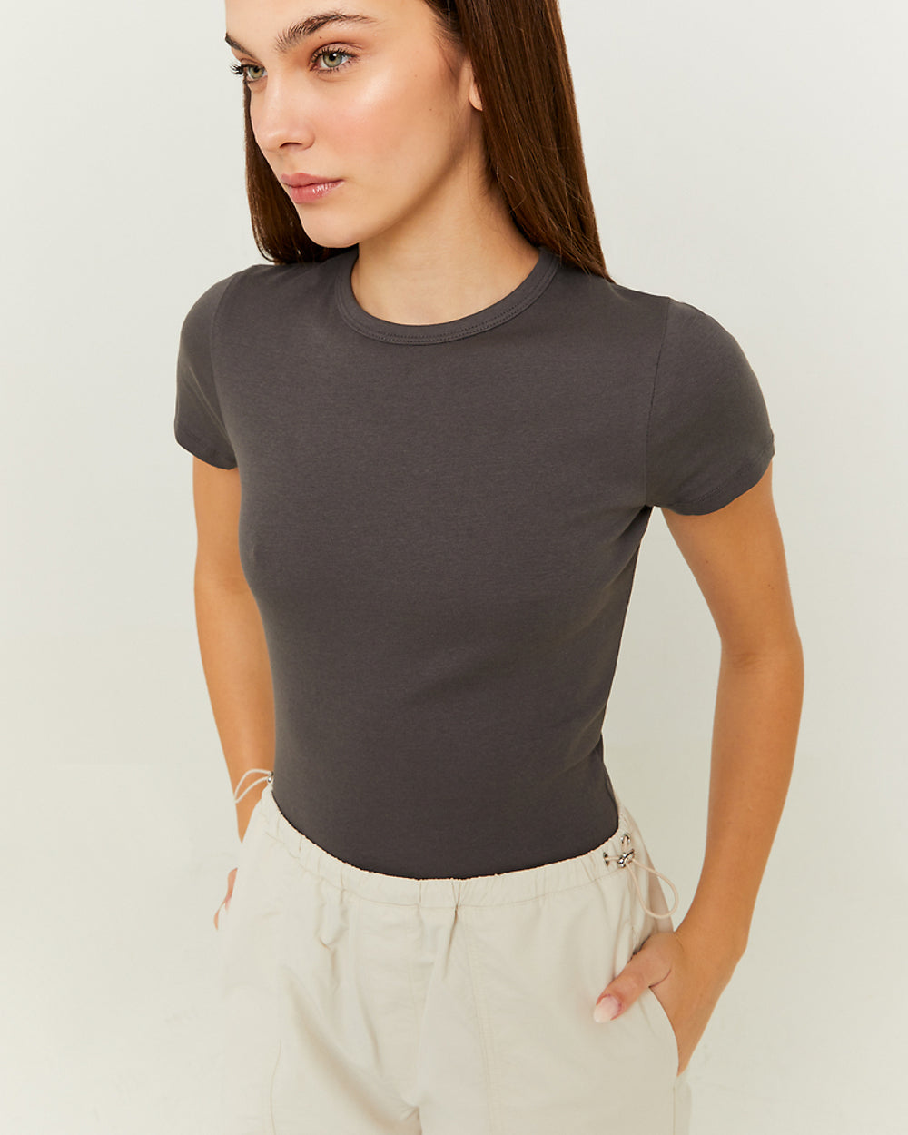 Ribbed Basic T-shirt Short Sleeves | Dark Grey