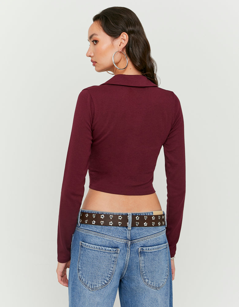 Polo Neck T-Shirt With Long Sleeves | Bordeau