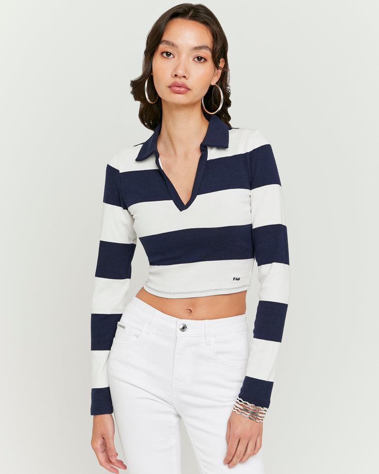 Polo T-Shirt Long Sleeves | Blue-White