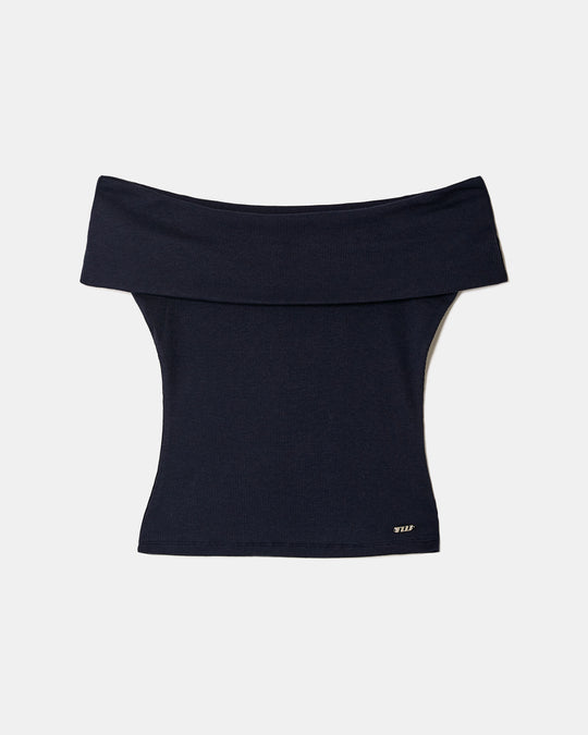 Boat neck Basic T-shirt | Navy