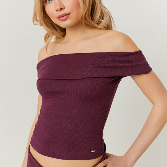 Boat neck Basic T-shirt | Bordeau