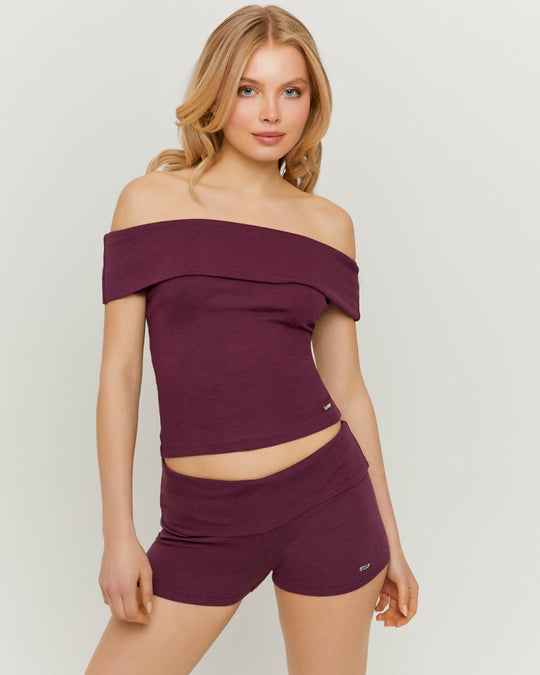 Boat neck Basic T-shirt | Bordeau