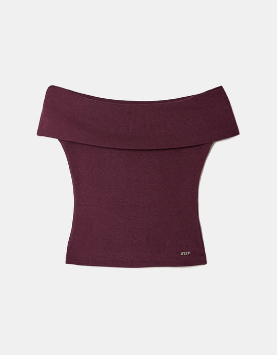 Boat neck Basic T-shirt | Bordeau
