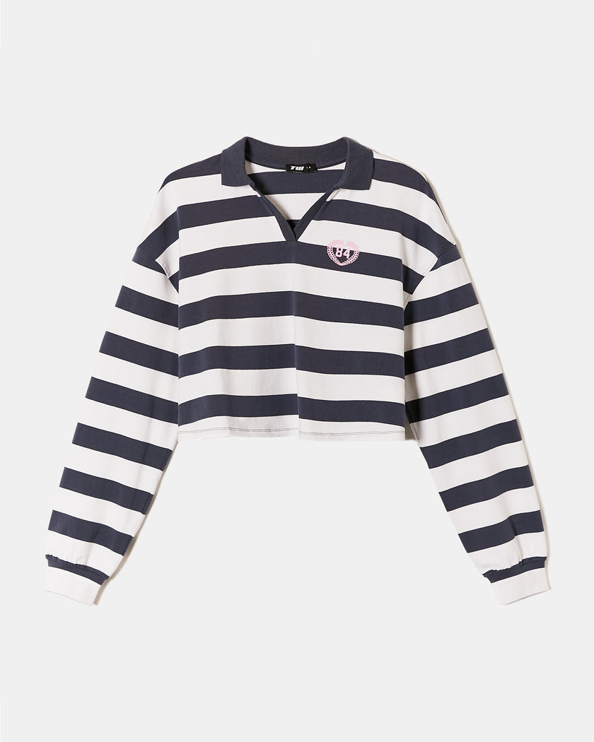 Polo Neck T-shirt with Print | White