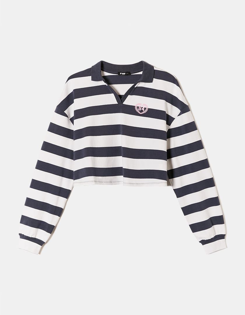 Polo Neck T-shirt with Print | White