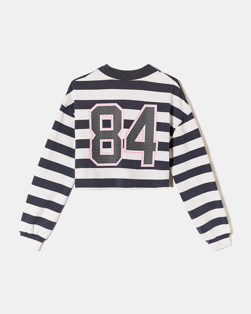 Polo Neck T-shirt with Print | White