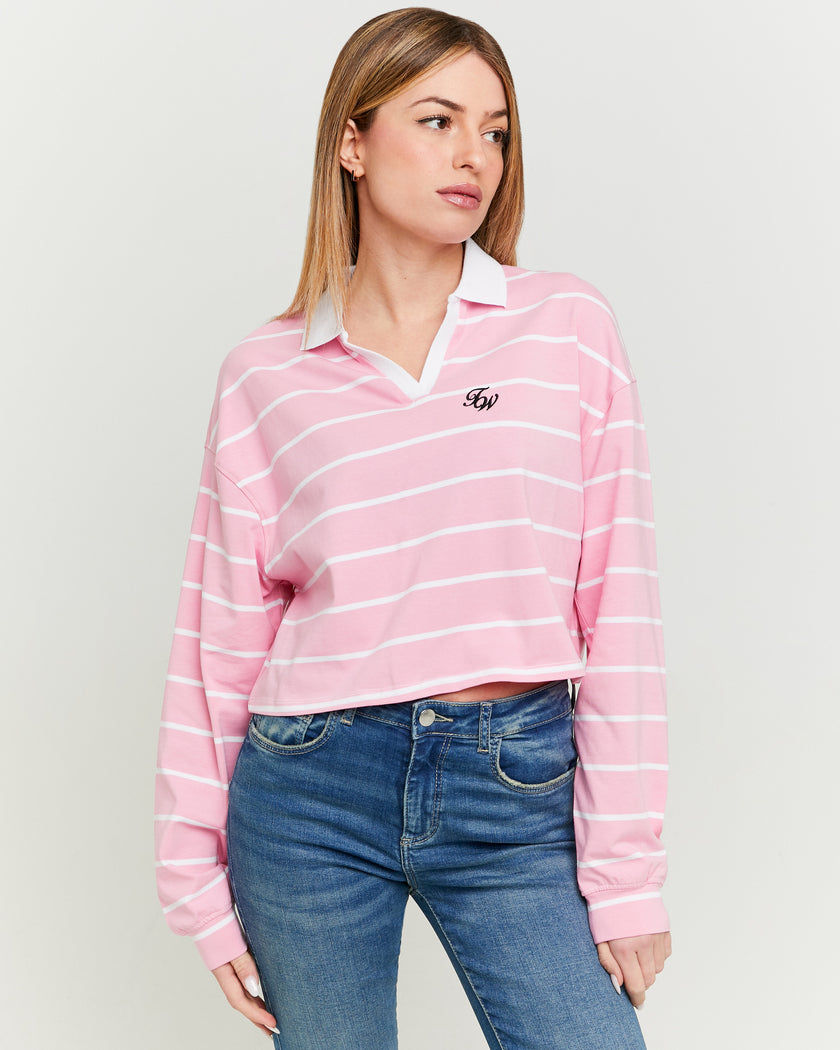 Polo Neck T-shirt with Print | Striped