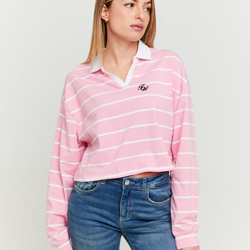 Polo Neck T-shirt with Print | Striped