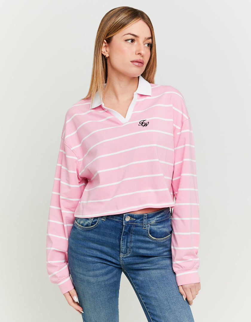 Polo Neck T-shirt with Print | Striped