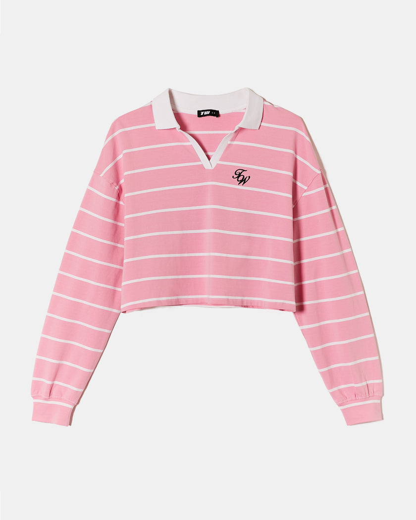 Polo Neck T-shirt with Print | Striped