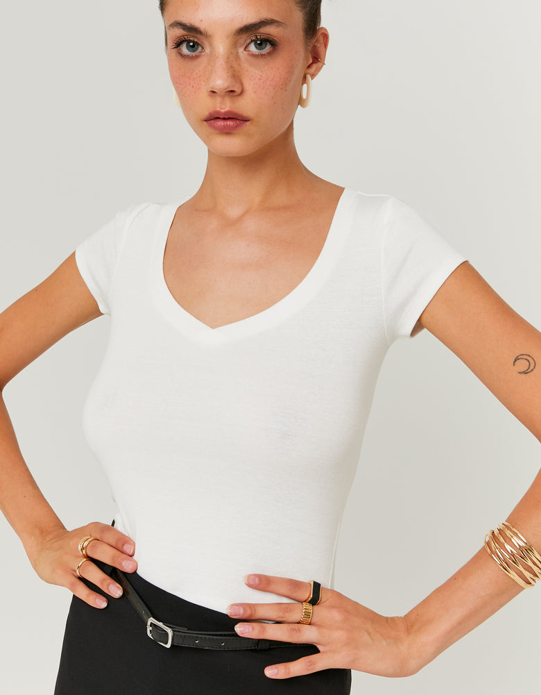 V- Neck T-shirt | Off White