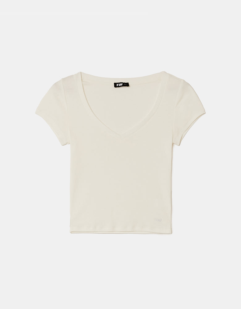 V- Neck T-shirt | Off White