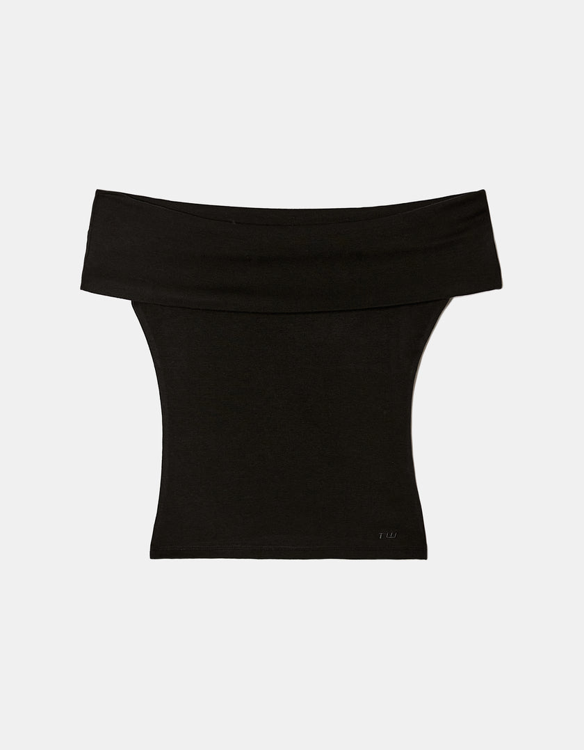 Off Shoulder Basic Top | Black