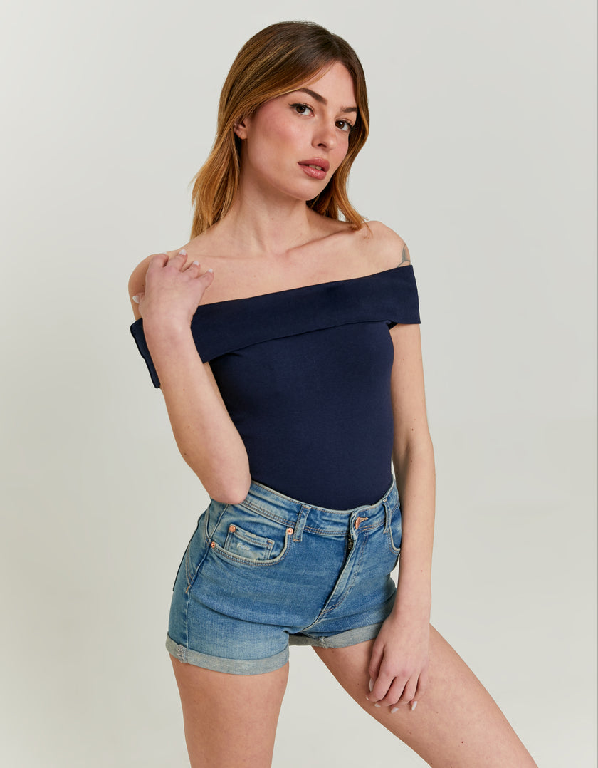 Off Shoulder Basic Top | Navy