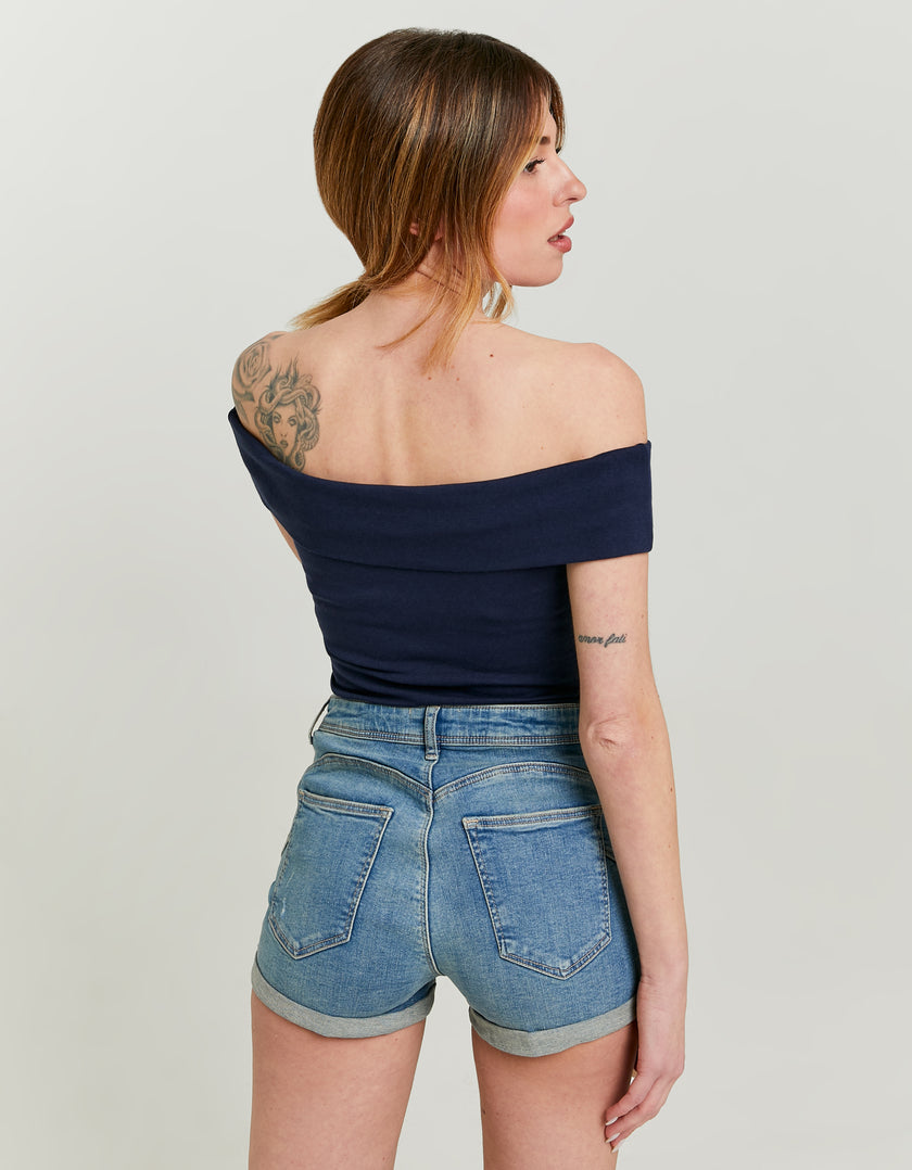 Off Shoulder Basic Top | Navy