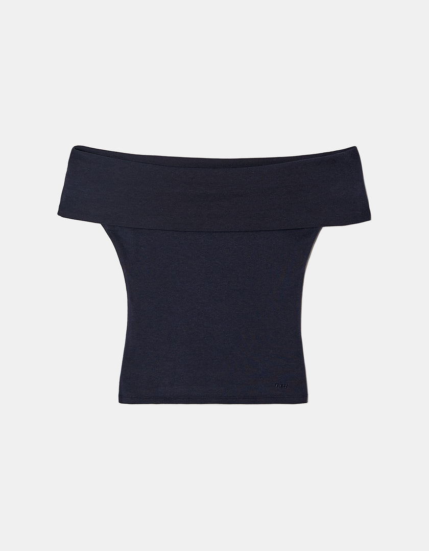 Off Shoulder Basic Top | Navy