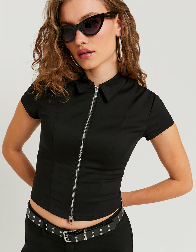 Zip Up Top | Black