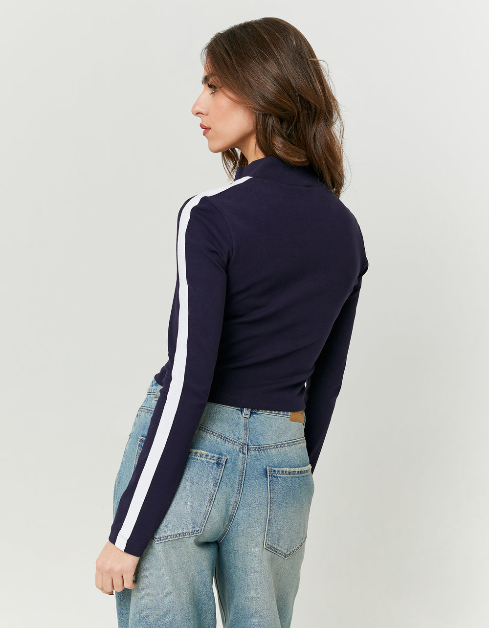 Printed Cardigan with Contrast Sleeves | Navy