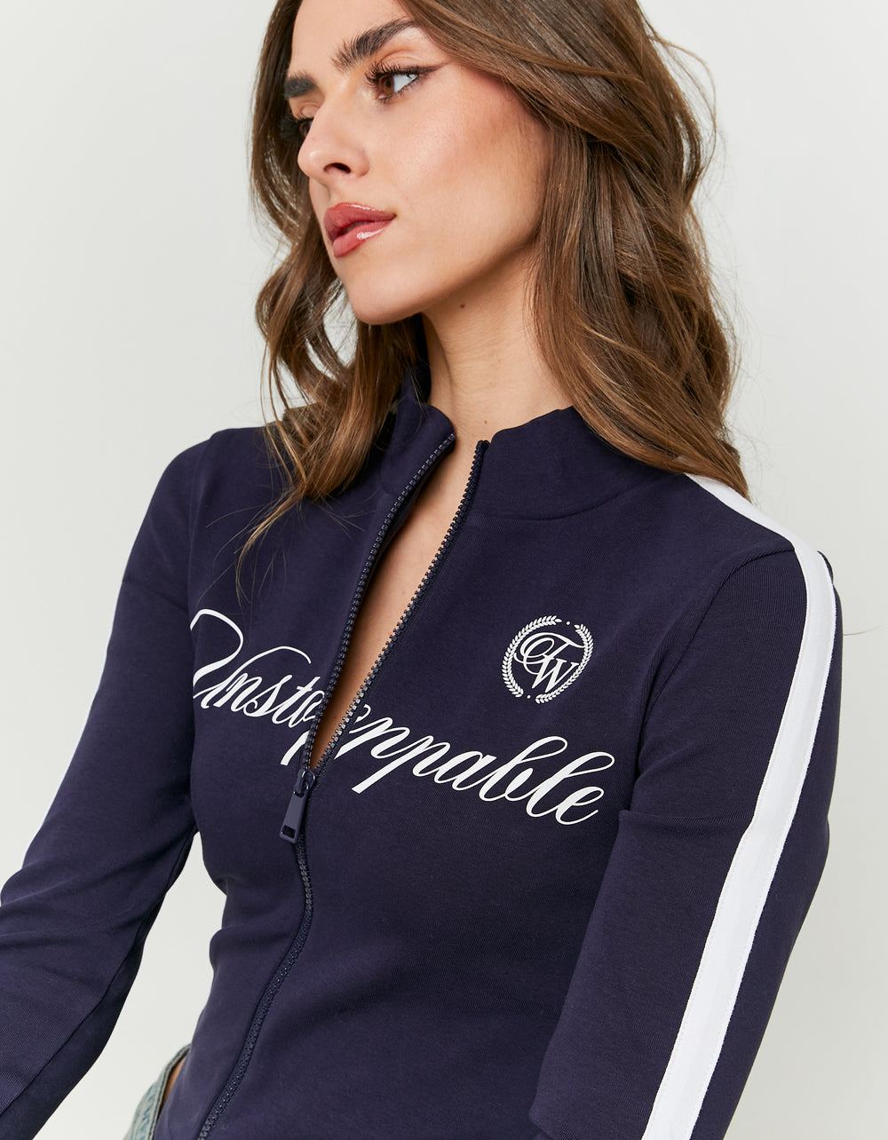 Printed Cardigan with Contrast Sleeves | Navy