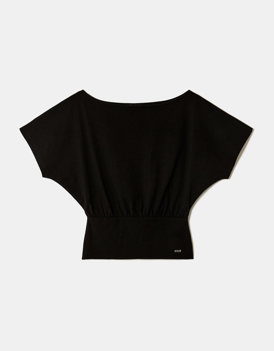 Boat neck Basic T-shirt | Black