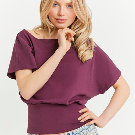 Boat neck Basic T-shirt | Bordeau