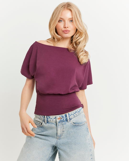 Boat neck Basic T-shirt | Bordeau