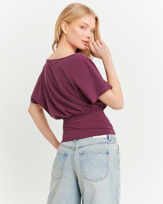 Boat neck Basic T-shirt | Bordeau