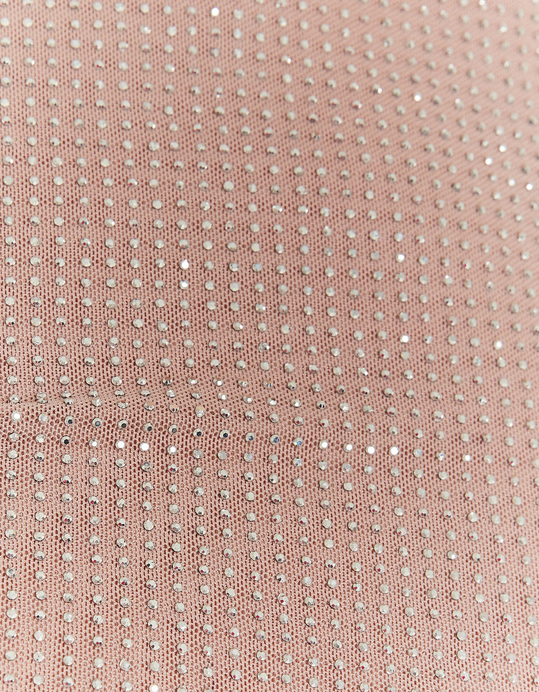 Mesh Loose Top with Strass | Nude