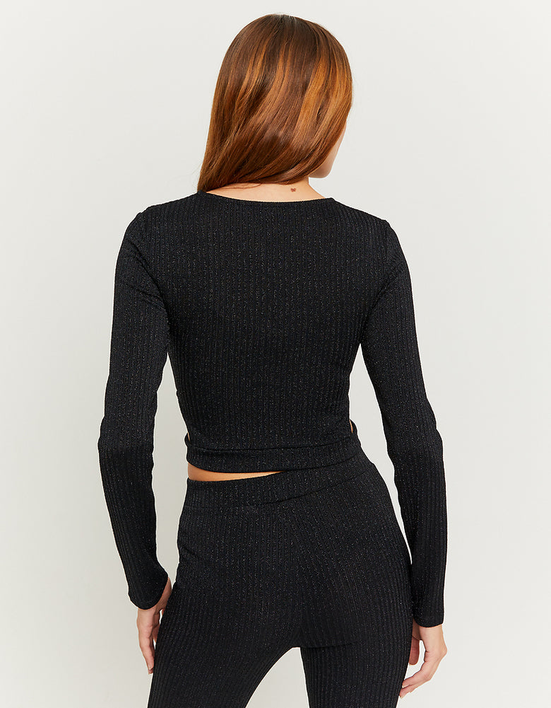 Cut Out Lurex Cropped Top | Black