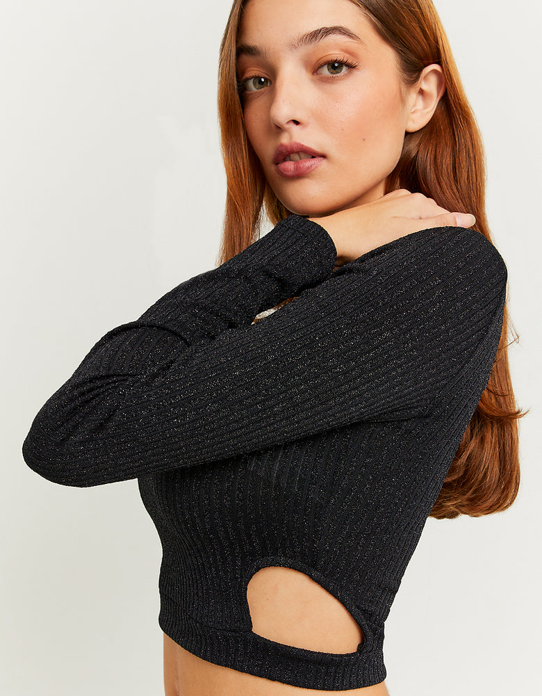 Cut Out Lurex Cropped Top | Black