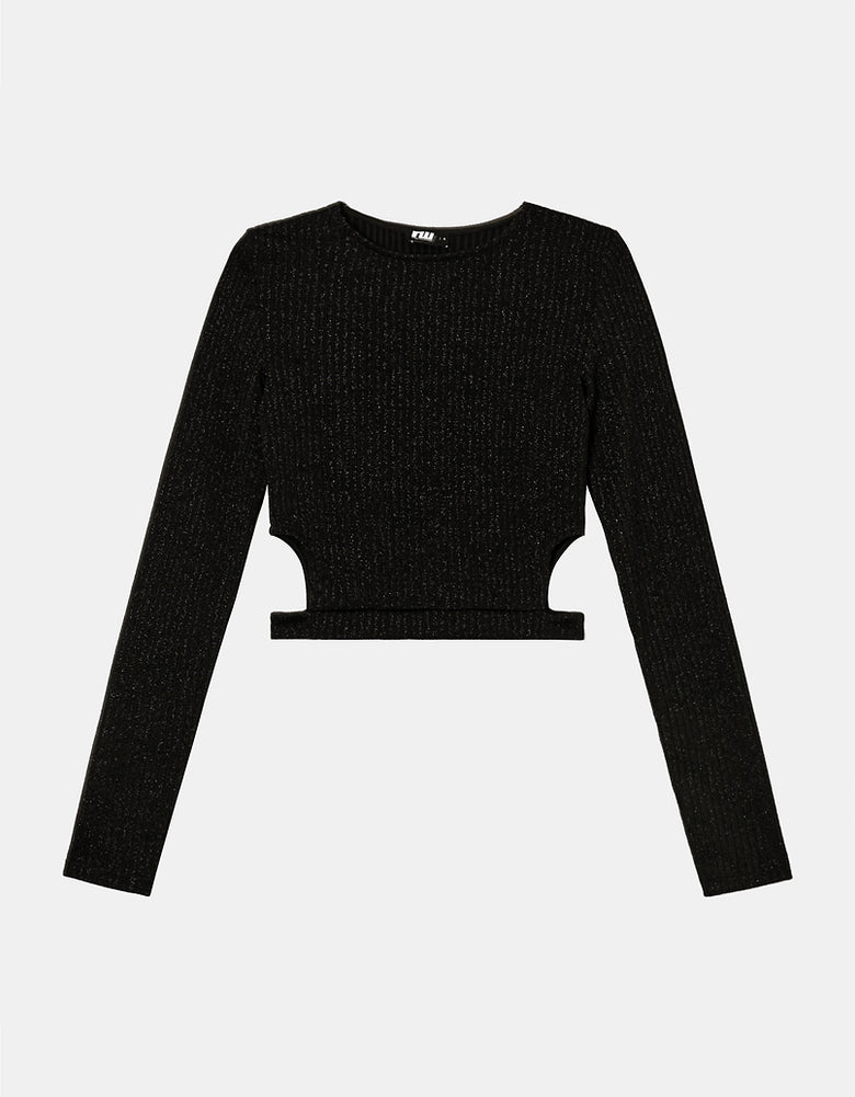 Cut Out Lurex Cropped Top | Black
