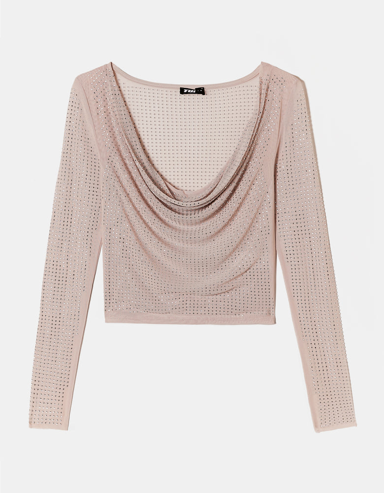 Transparent Top with Strass | Beige