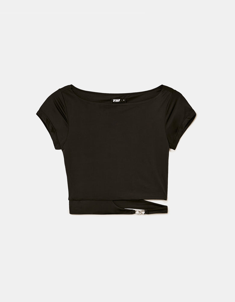 Cut Out Top with Metallic Detail | Black