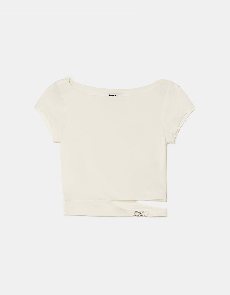 Cut Out Top with Metallic Detail | Off White
