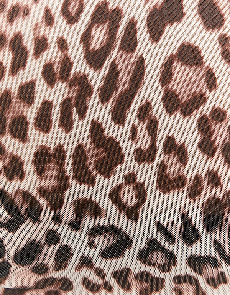 Leo Print Mesh Top with Polo Neck | Leo Print