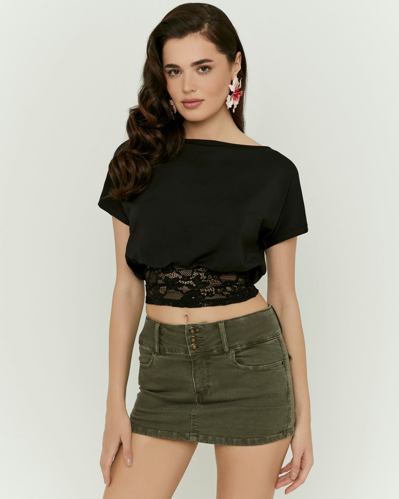 Asymmetric Lace Top | Black