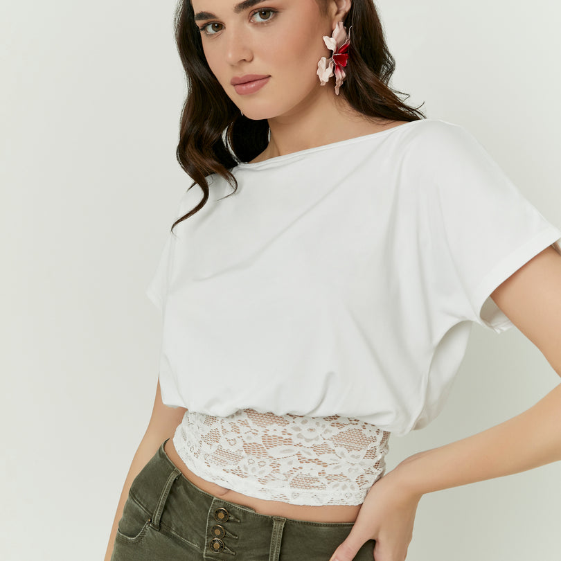 Asymmetric Lace Top | White